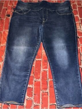 Rock & Republic Denim Pull-On Women's Jeans Blue Solid Slimming Stretch Crop